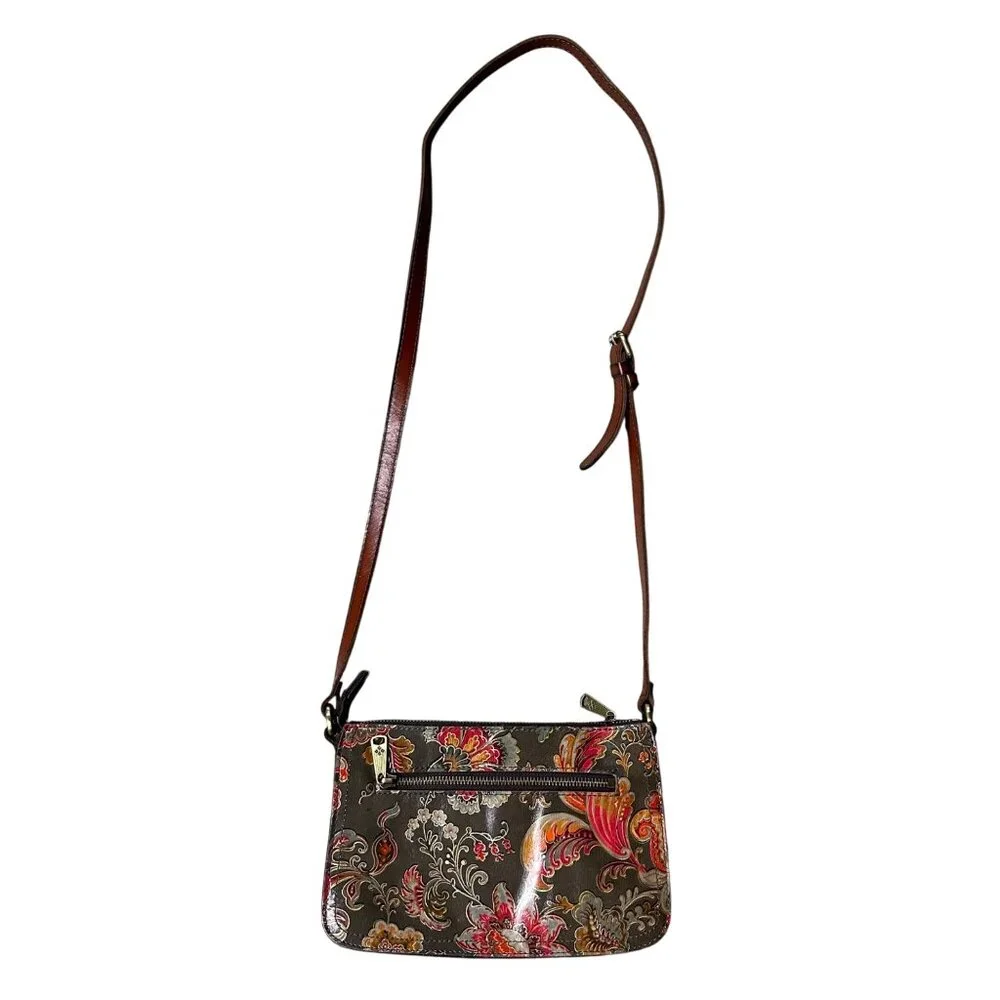 Patricia Nash Floral Leather Shoulder Bag Adjustable Strap Gray Red Crossbody - Picture 5 of 13